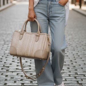 Ralph Lauren Beige Woven Leather Satchel with Removable Strap
